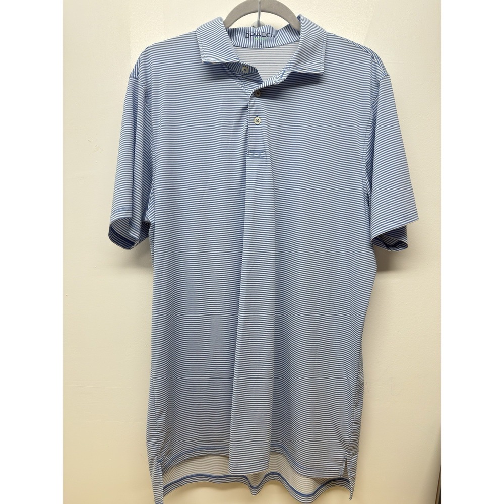 B Draddy Sport Shirt Men's Large Blue Striped Polo Performance Golf Casual‎ #49